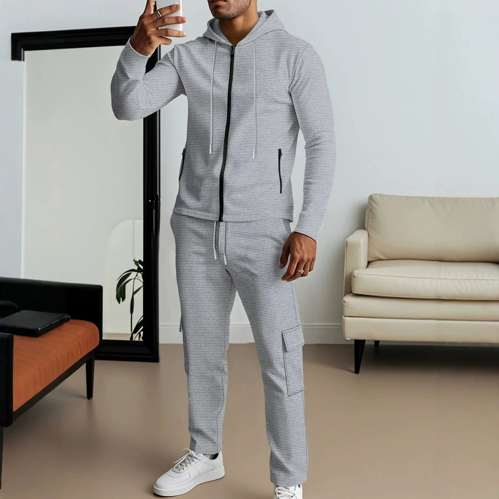 Knitted Cardigan Men - Мужской комплект: кардиган с капюшоном и