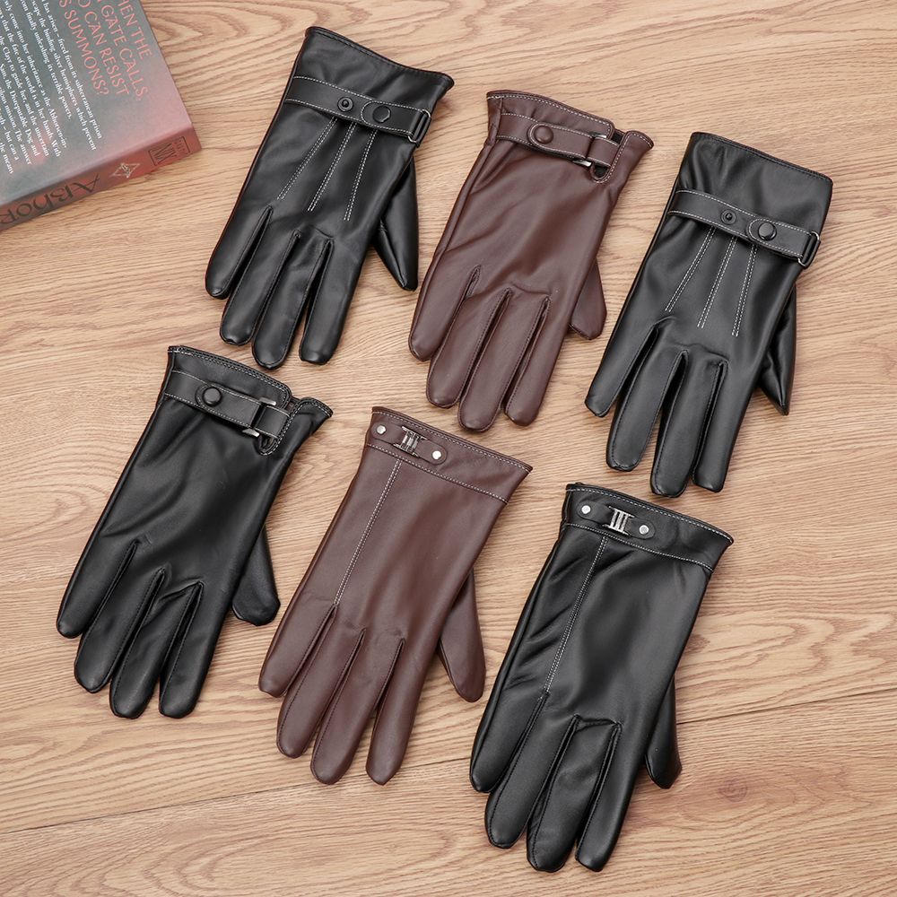 Driving Gloves Leather - Мужские флисовые теплые кожаные перчатки, зимние