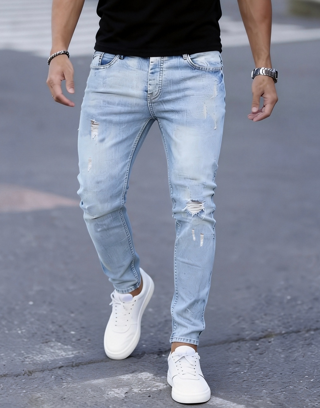 Men'S Fashion Young Professional - Мужские облегающие рваные джинсы из эластичной