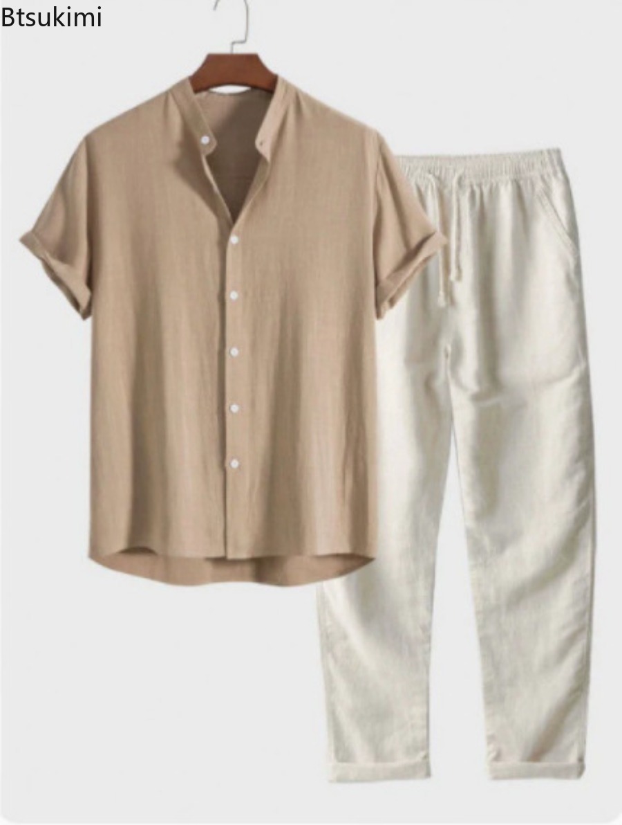 Mens Fashion Casual 2026 - Мужской модный однотонный пляжный комплект из