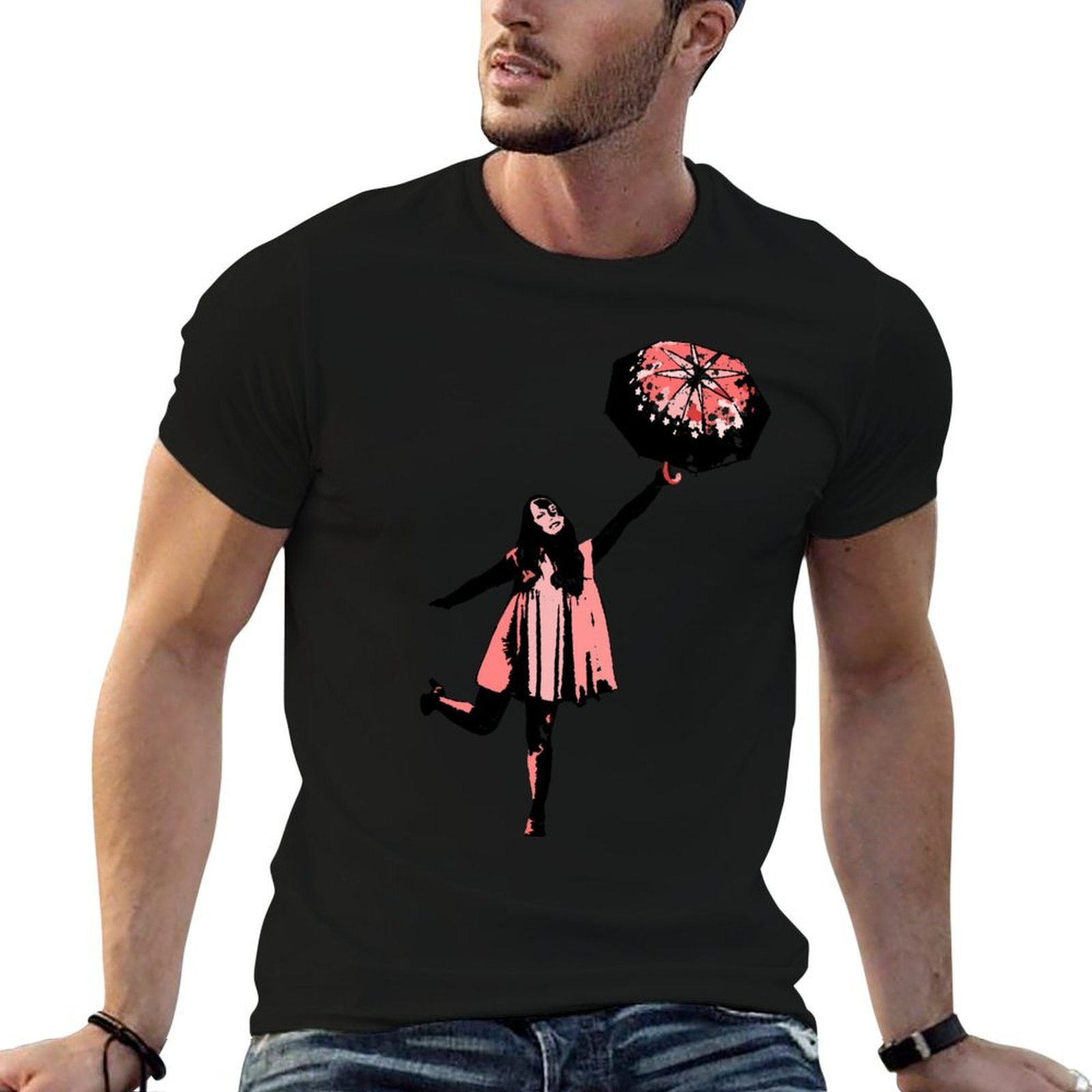 Men'S Fashion Umbrella - Футболка с розовым зонтом, одежда в