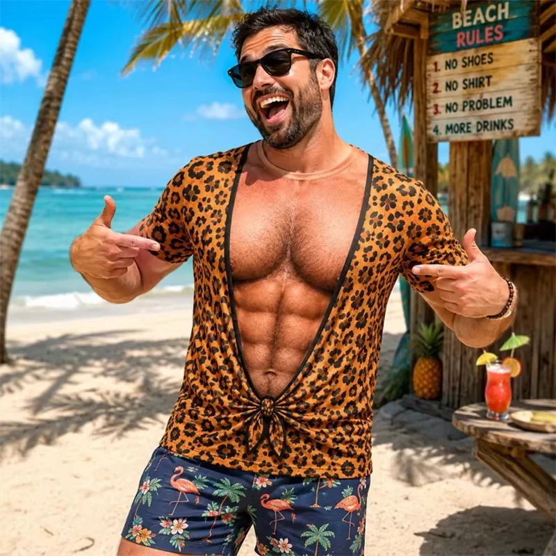 Забавная мужская футболка с 3D – обзор и цена Men'S Fashion Unbuttoned Shirt